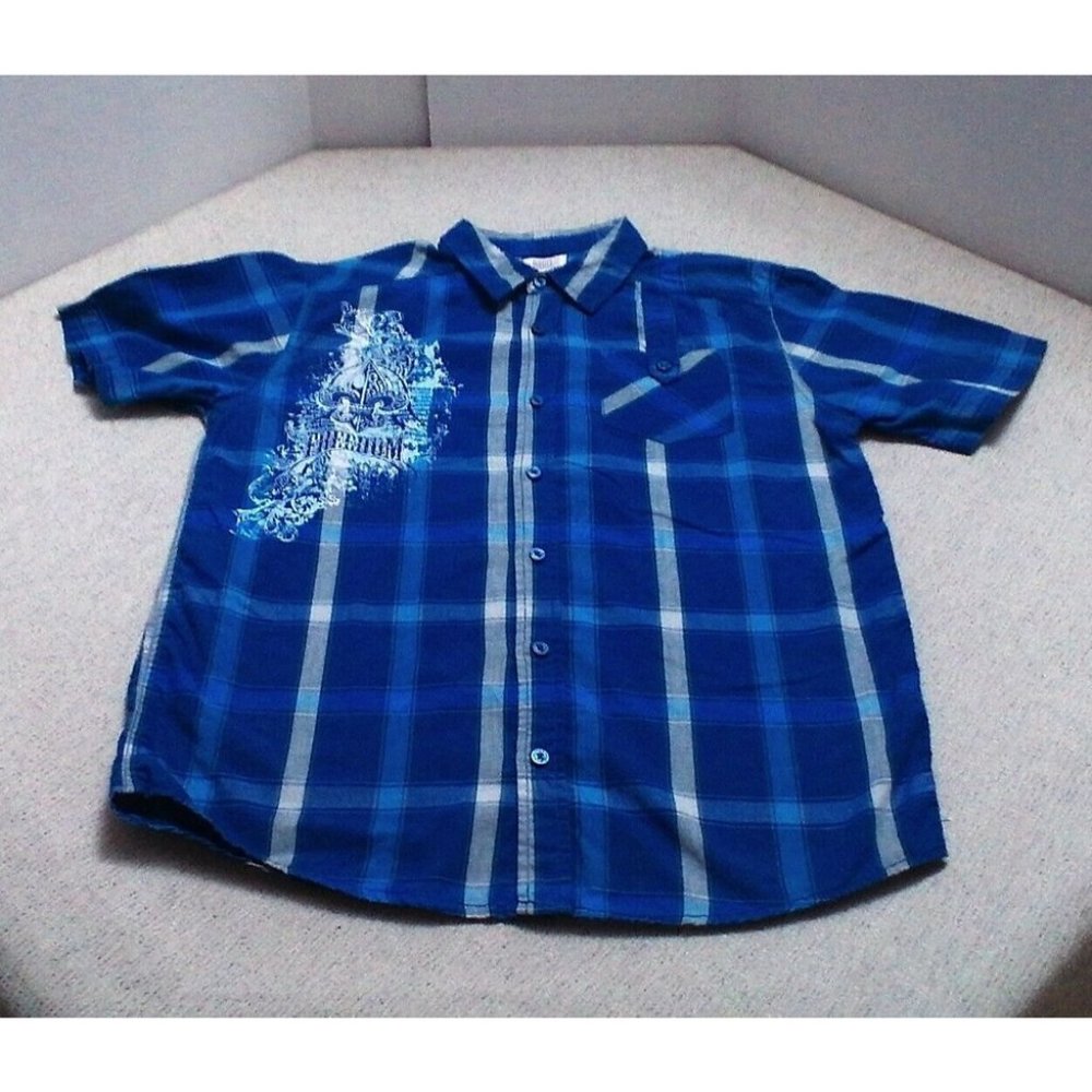 Route 66 Freedom Graphic Design Button Down Collar Top Blue/White Sze XL (14-16) - Picture 7 of 12